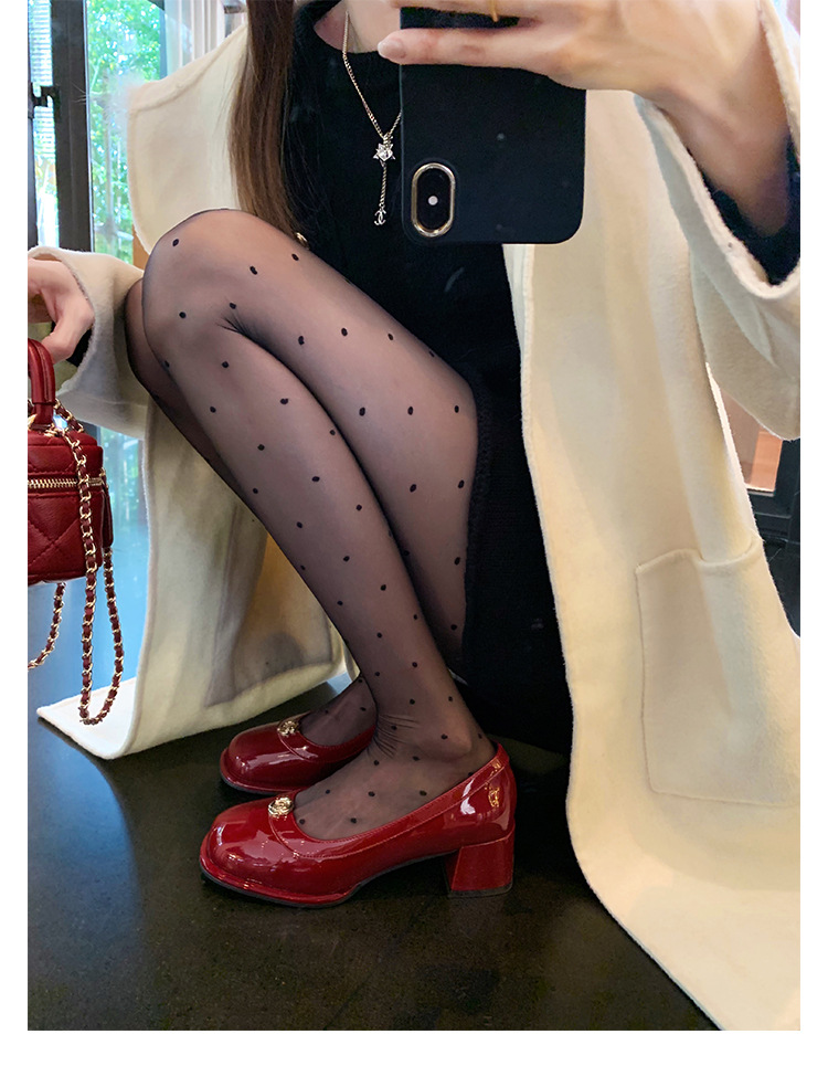 葡萄妈精致山茶花方圆头高跟鞋粗跟增高一脚蹬乐福鞋女鞋2024新款详情38