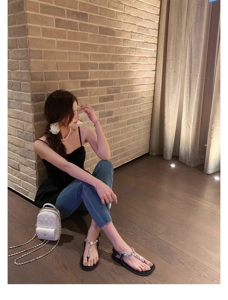 葡萄妈闪闪水钻~罗马风平底绳结百搭夹趾外穿人字拖凉鞋女夏季款详情35