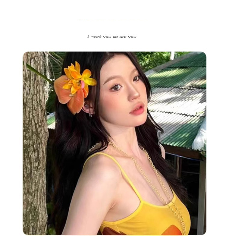 桔黄色蝴蝶兰头花发夹度假拍照氛围感头饰发卡超仙度假仿真花发饰详情13