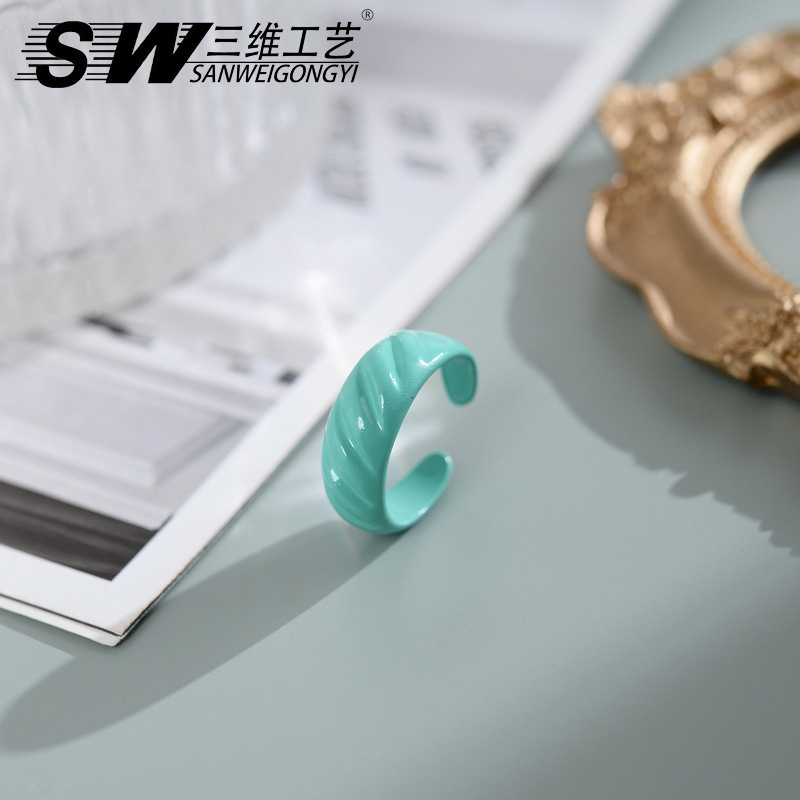Fashionable Korean-style color spray open ring designer, niche color macaron index finger ring, elegant style jewelry wholesale pic 9