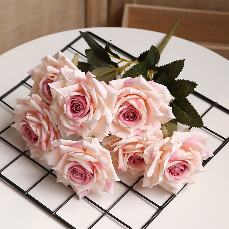 7头高档涂层把束玫瑰多色可选家居外贸婚庆装饰仿真花假花装饰品详情8