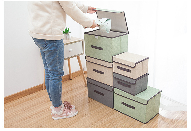 Wholesale of foldable clothing and sundries portable dust-proof storage boxes with LIDS and folding storage boxes made of faux linen fabric pic 7