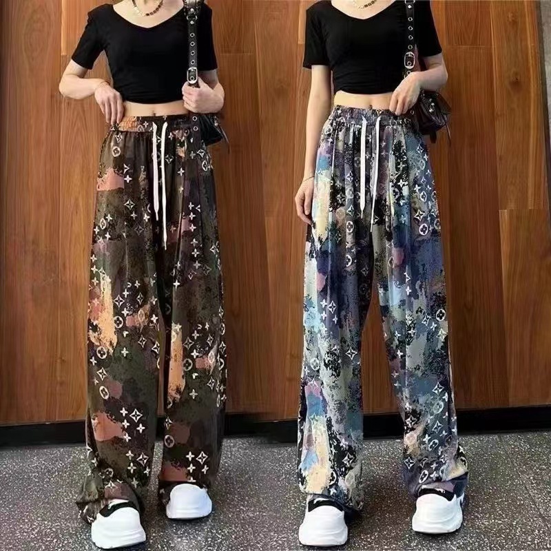 印花水墨国风冰丝阔腿裤二代山本裤女高腰直筒宽松休闲裤遛弯裤女详情9
