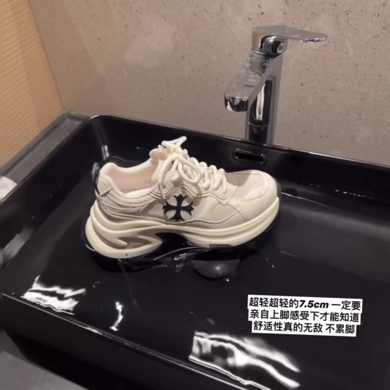 惊爆价~牛皮版增高7.5cm十字花厚底休闲透气运动鞋女老爹鞋跑步鞋详情11