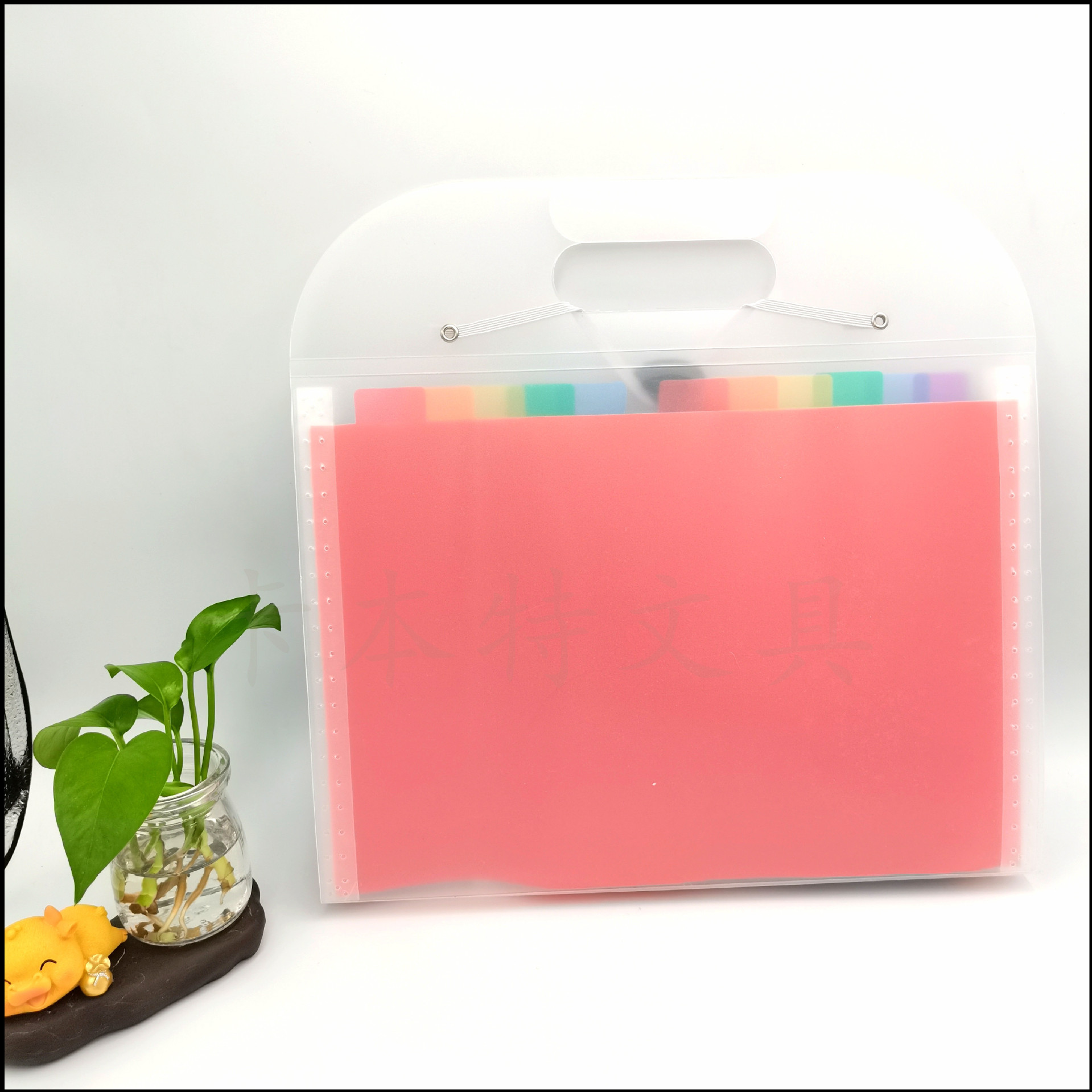 Frosted transparent horizontal organ bag, 13 layers, A4 ticket bag, document bag, binding strap, vertical document storage bag, folder pic 2