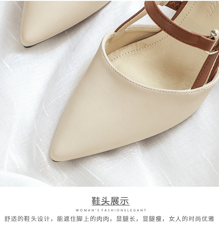 外贸包头凉鞋女夏新款尖头网红高跟鞋时尚后空粗跟时尚配裙子单鞋详情7