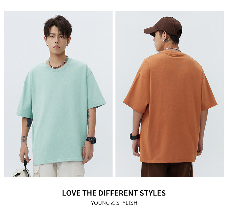 2024夏季纯色新款男士短袖T恤宽松落肩大码潮流情侣半袖港风体恤详情23