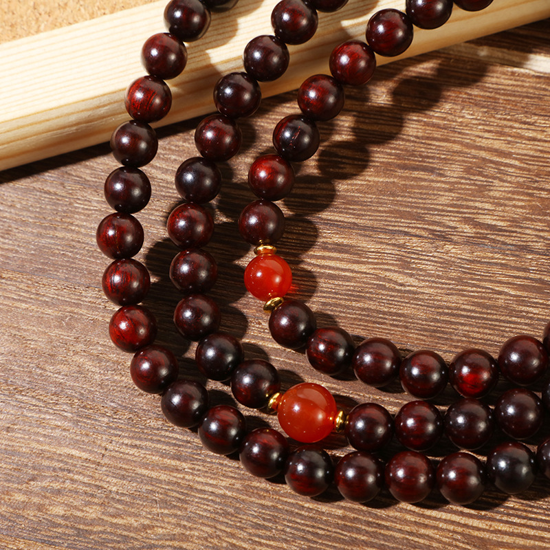 A creative DIY hand-held Buddhist prayer bead cultural and artistic bracelet for men and women, featuring 108 beads of Indian small-leaf rosewood and multiple loops pic 5