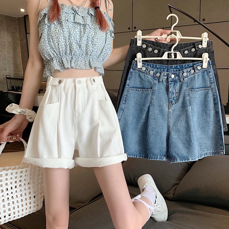 牛仔短裤女2023夏新款韩版高腰破洞显瘦女式牛仔短裤外贸直销批发详情5