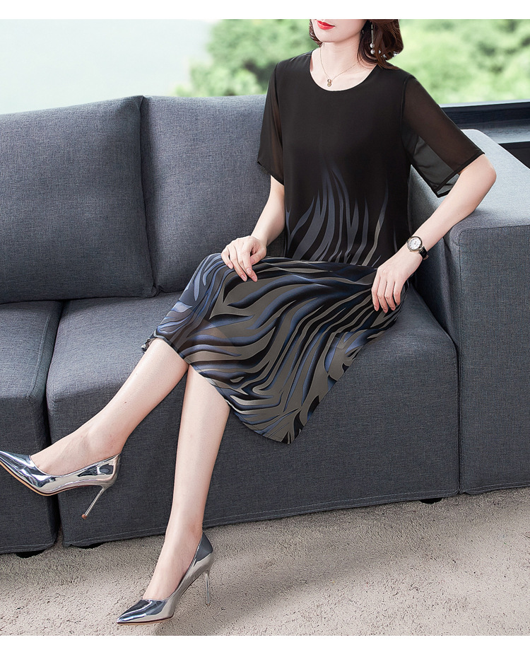 2021新品中老年妈妈夏装洋气香云纱连衣裙女贵夫人清爽冰丝裙子潮详情4