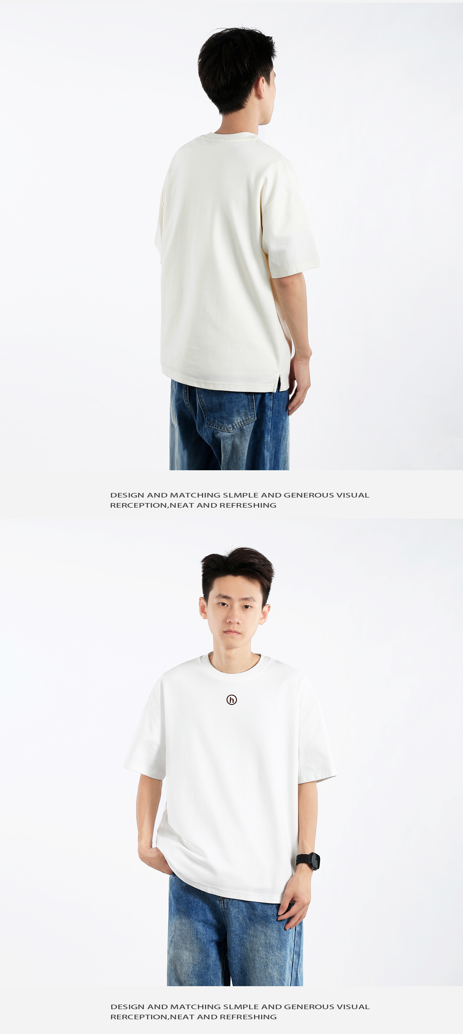 Anti-wrinkle texture letter-printed short-sleeved T-shirt for men, a summer heavyweight loose round-neck simple half-sleeved T-shirt brand pic 4
