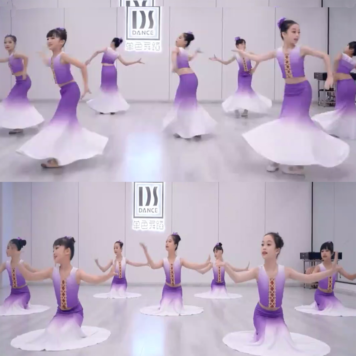 儿童傣族花儿舞蹈演出服装孔雀舞表演服艺考渐变修身鱼尾裙女童详情56