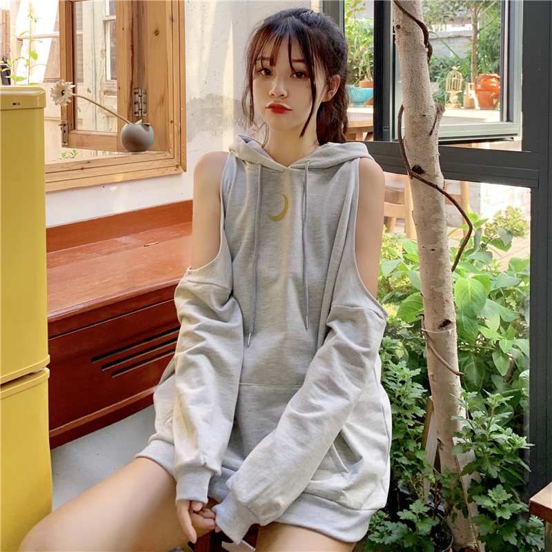 Autumn long off-the-shoulder vetiver hoodie for women, a new, laid-back and stylish loose hooded jacket pic 8