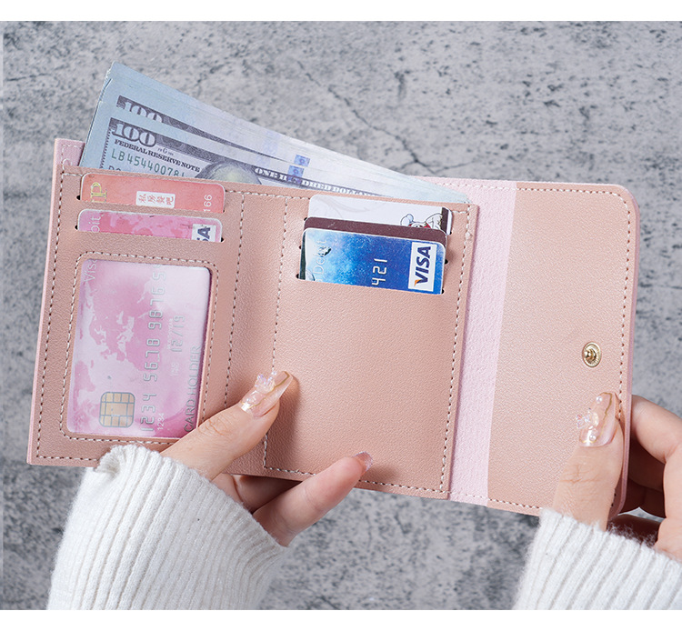 简约短款女士钱包学生票夹子多功能卡包零钱三折超薄款光面钱包详情5