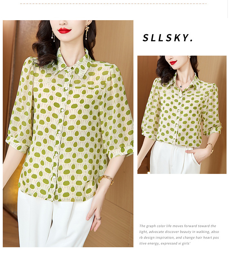 2024新款真丝雪纺衬衣女装中袖上衣夏季中年妈妈五分袖桑蚕丝衬衫详情16