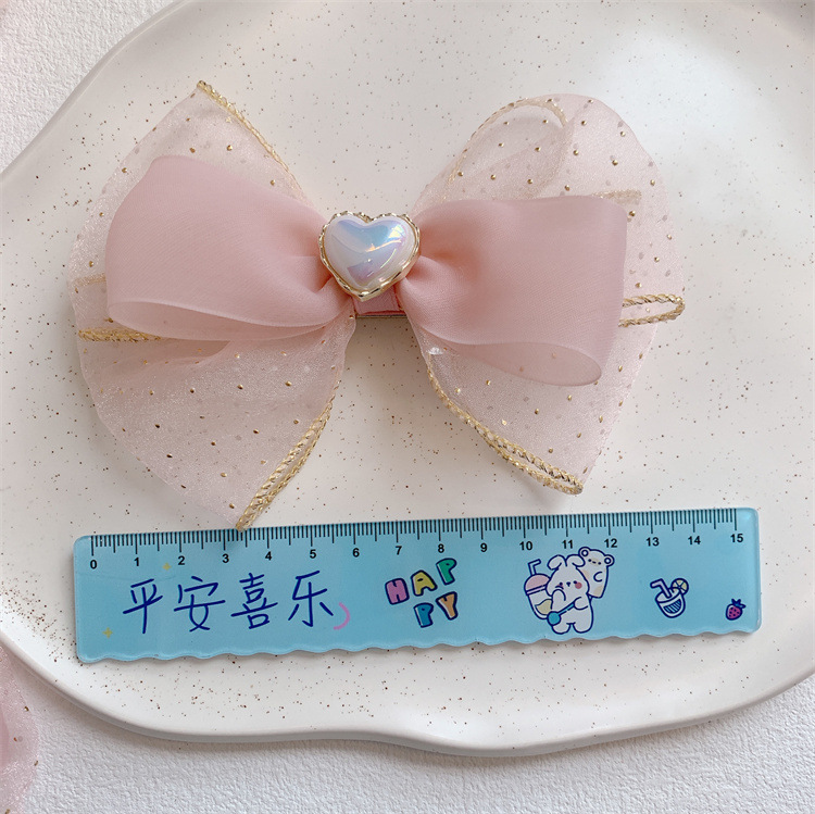儿童粉色网纱立体蝴蝶结发夹对装边夹女童扎头发皮筋发圈头绳发饰详情8