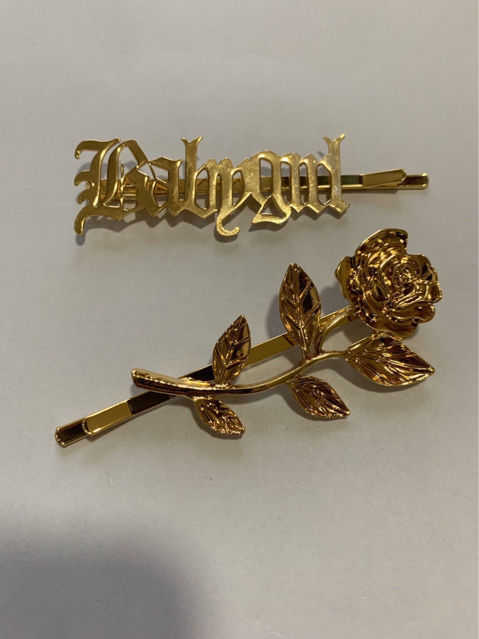 Fashionable hairpin, Gothic, European and American style, golden rose one-line fringe, seaside clip, high street retro artistic style letter hair accessory pic 8