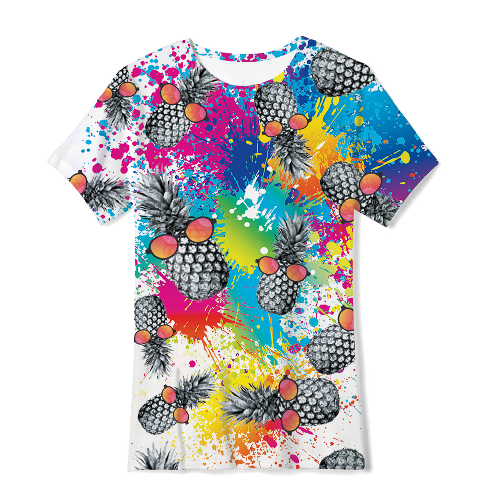 跨境外贸热销3D数码印花 时尚儿童七彩色颜料夏季宽松童装短袖T恤详情9