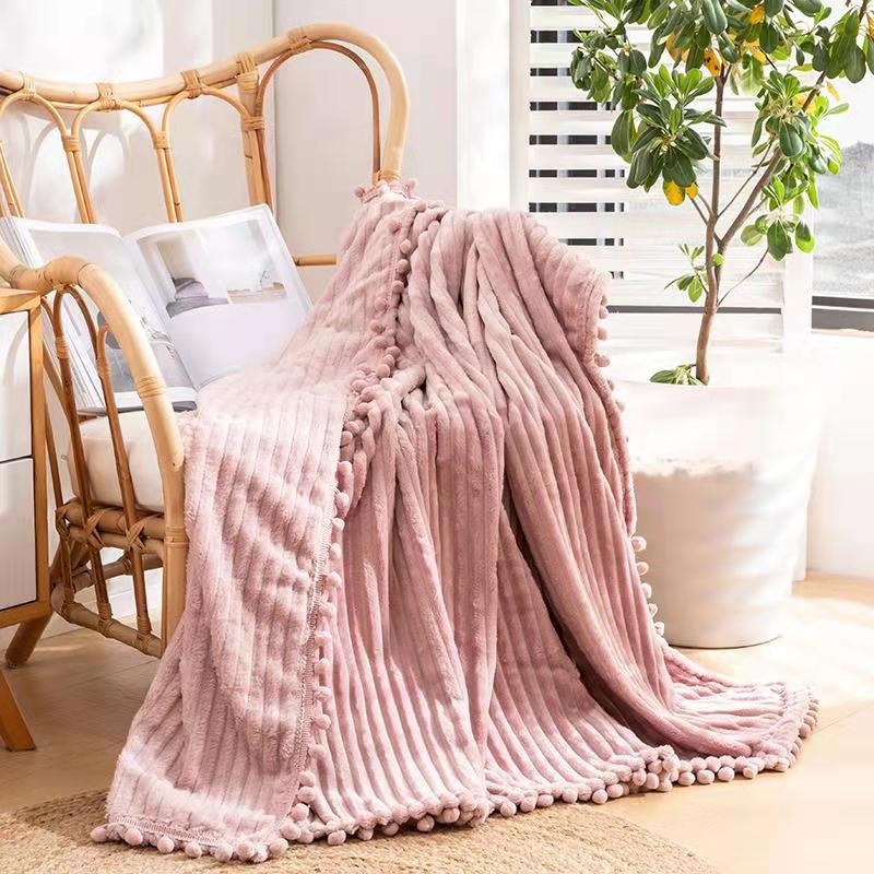 Viada cute style simple strip with ball flannel blanket, home carpet, all-season suitable polyester nap casual blanket, skirt blanket, cross-border exclusive supply, best-selling item pic 8