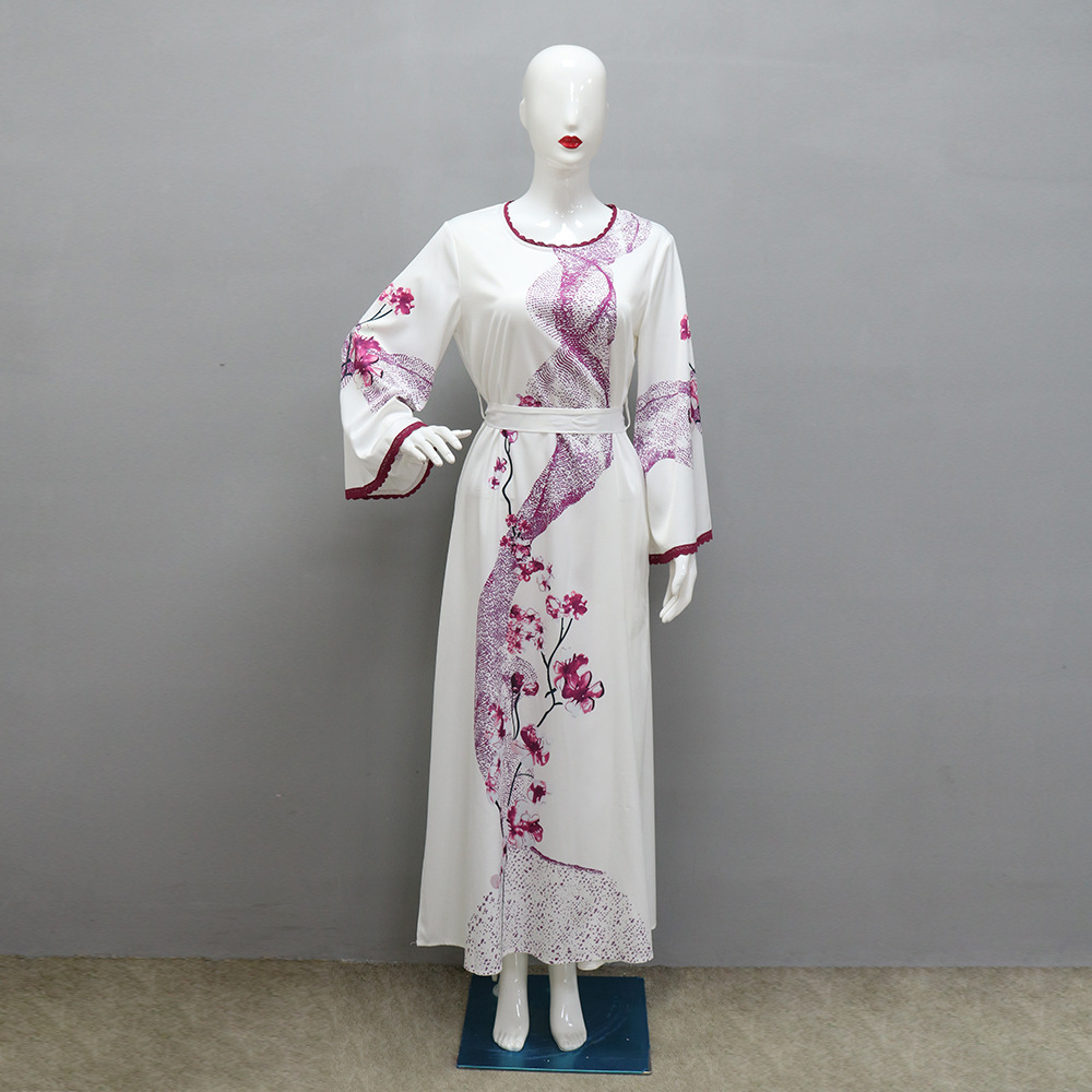 XQY500263 Cross-border Middle East Muslim Robe Dubai Arab printed Robe Dress with belt pic 31