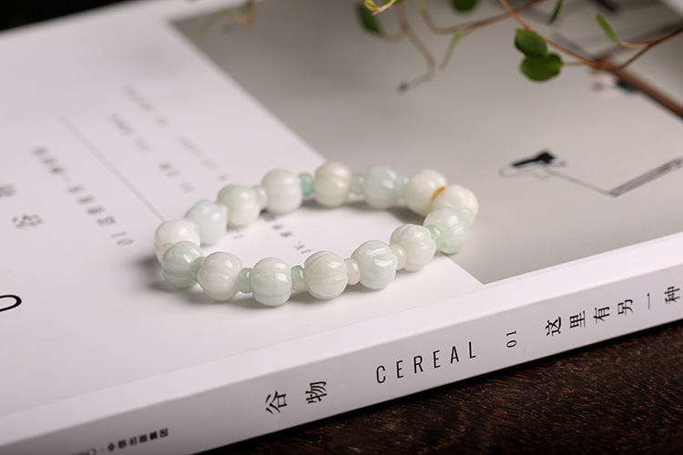 Natural jadeite jade bracelet 10mm, jadeite jade pumpkin bead bracelet, fashionable couple style for men and women pic 8
