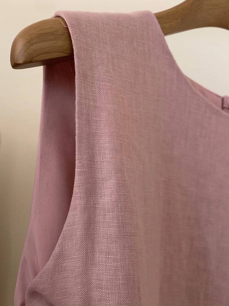 2024 Minimalist and elegant all-linen vest dress for women, summer sleeveless long dress for women pic 7