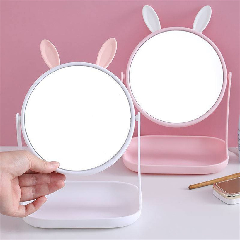 New tray stand vanity mirror, rabbit ear mirror, dressing mirror, round and rotatable double-sided cat ear mirror pic 12