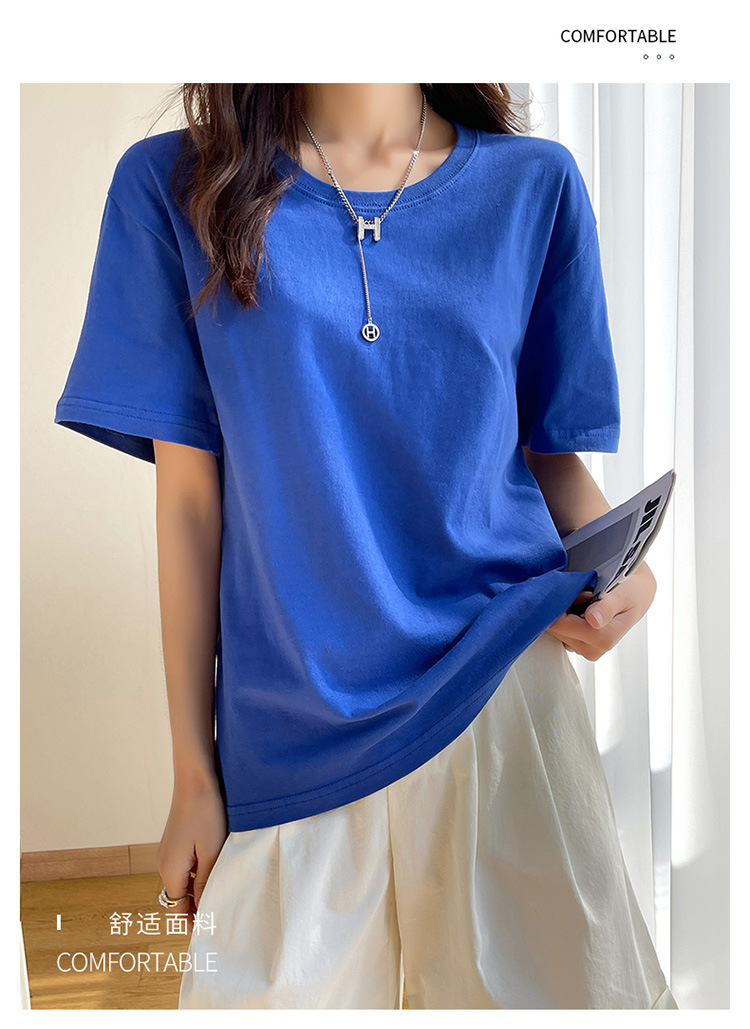 180克纯棉夏季新款短袖女T恤都市休闲纯色圆领款时尚百搭体恤上衣详情39