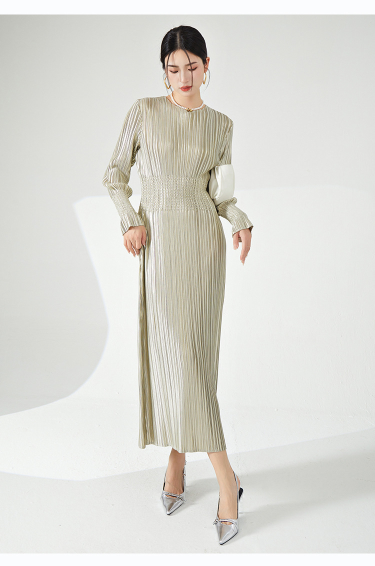 高档礼服三宅时尚连衣裙热卖新款法式收腰高弹褶皱气质优雅长裙子详情51