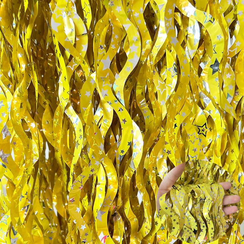 Wholesale of new cross-border 1X2M ceramic curved knife style rain silk curtain S-shaped tassel latte art party decoration background props pic 17