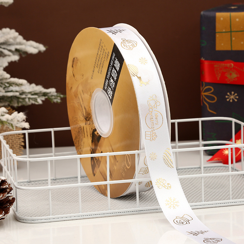 Dingxin 2.5CM Christmas ribbon in stock for wholesale, DIY gift box packaging, bow, Christmas tree printing, polyester tape pic 12