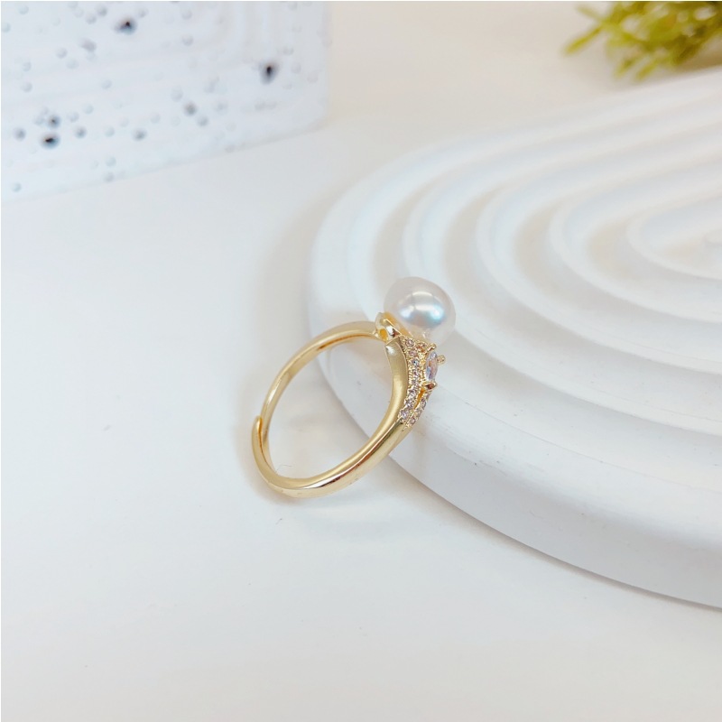 Small light bulb pearl ring, simple and elegant ring, adjustable opening, wholesale decorative ring, high-end ring, jewelry ring pic 5