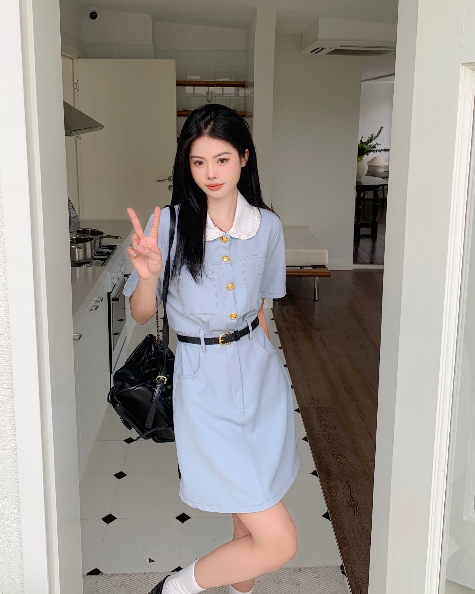 大码女装胖mm百搭娃娃领连衣裙2023夏季新款休闲收腰韩版高级裙子详情17