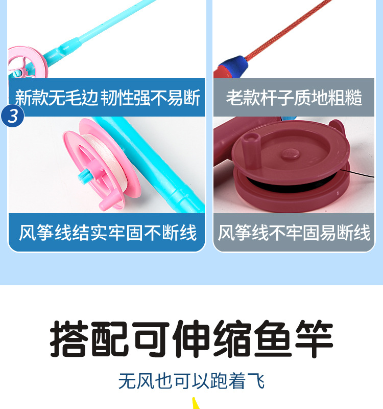 动态仿真鱼竿卡通风筝儿童风筝批 发摆摊燕子国潮玩具奥特曼风筝详情4