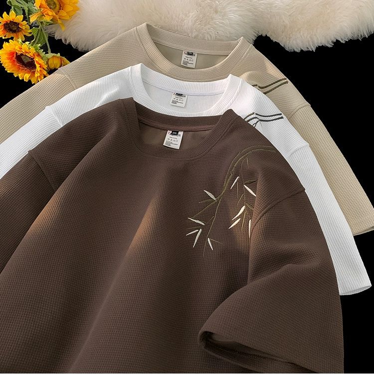 国潮华夫格新中式短袖t恤男士夏季国风高街潮牌复古体恤宽松休闲上衣 pic 17