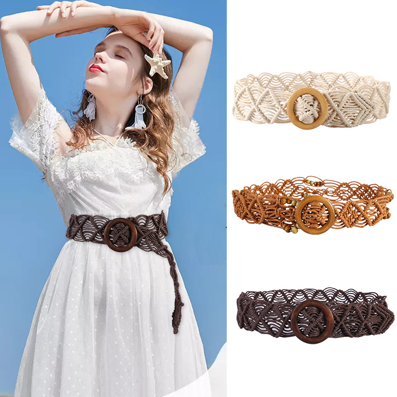 民族风女皮带 亚克力松石编织款女腰带手工蜡绳木珠宝石编织腰链详情8