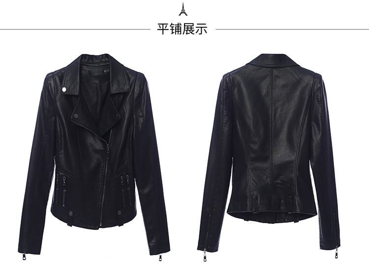 pu皮衣女短款翻领皮外套2022年新款女修身复古港风机车皮夹潮详情17