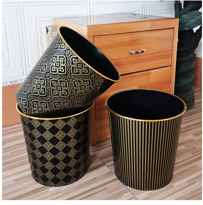 Golden Edge trash can, household kitchen and bathroom garbage storage plastic trash can, wastebasket pic 2