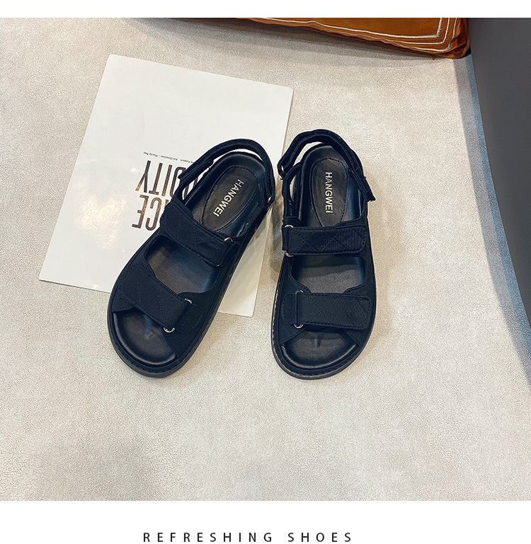 2024夏季新款小香风魔术贴厚底休闲运动凉鞋百搭平底沙滩罗马女鞋详情18