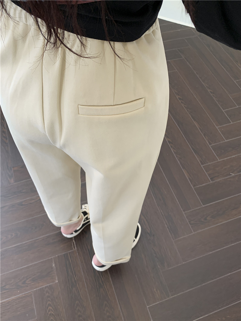 Apricot-colored woolen pants for women in the autumn and winter of 2022: loose, slimming, thickened, warm, and casual, grandma and dad pants pic 8