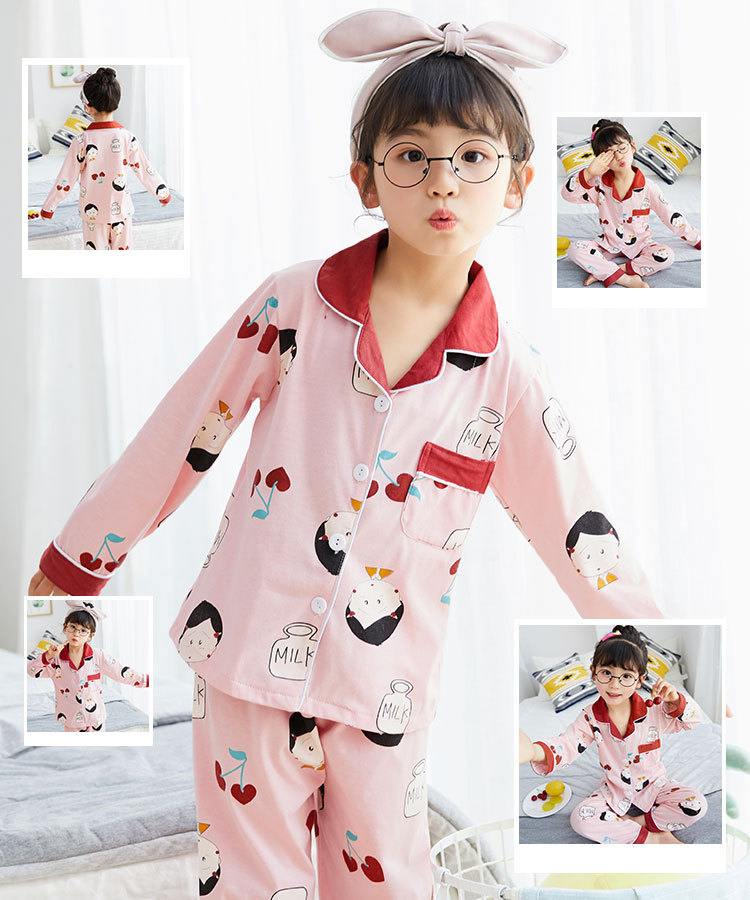 儿童睡衣女孩针织棉春秋冬开衫翻领长袖外贸男工厂宝宝家居服套装详情61