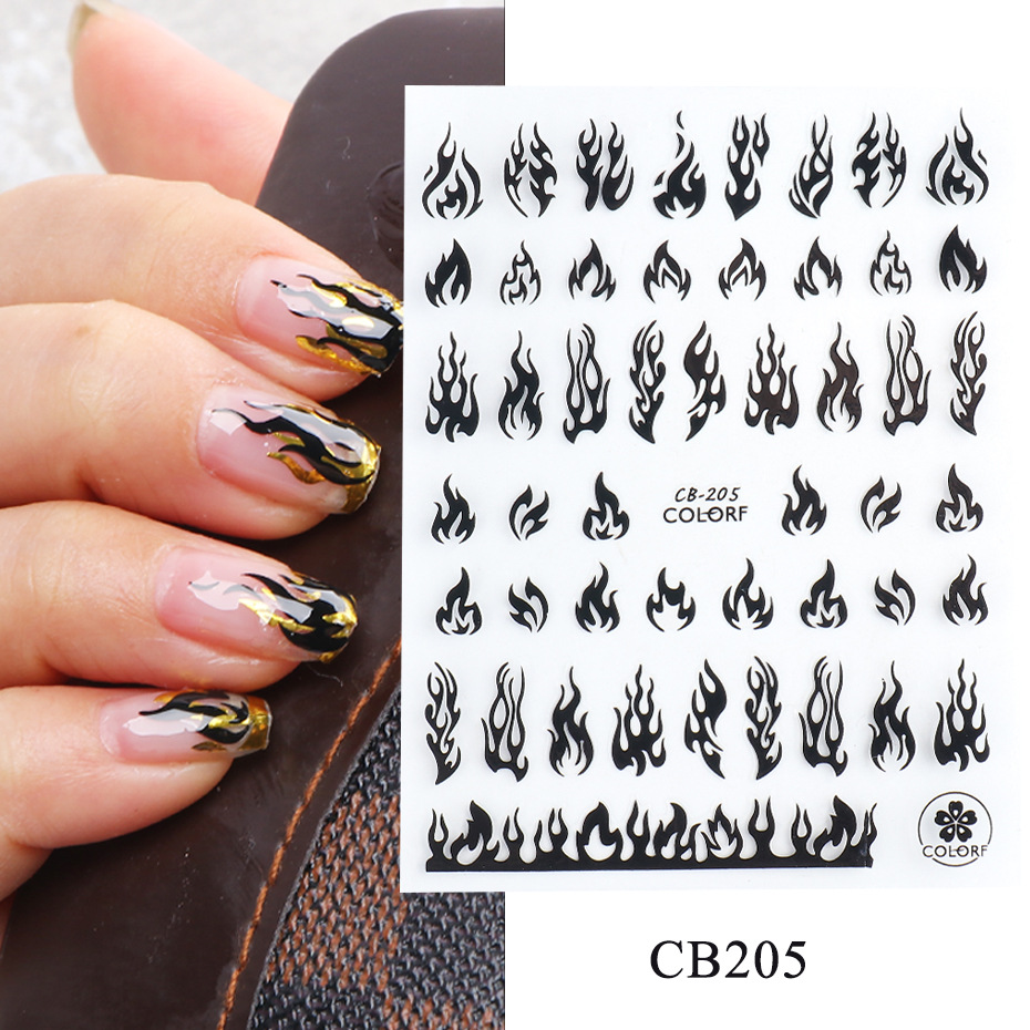 Cross-border new nail stickers, Instagram black, white, gold and silver flame self-adhesive stickers CB series nail stickers nail shanilak pic 4