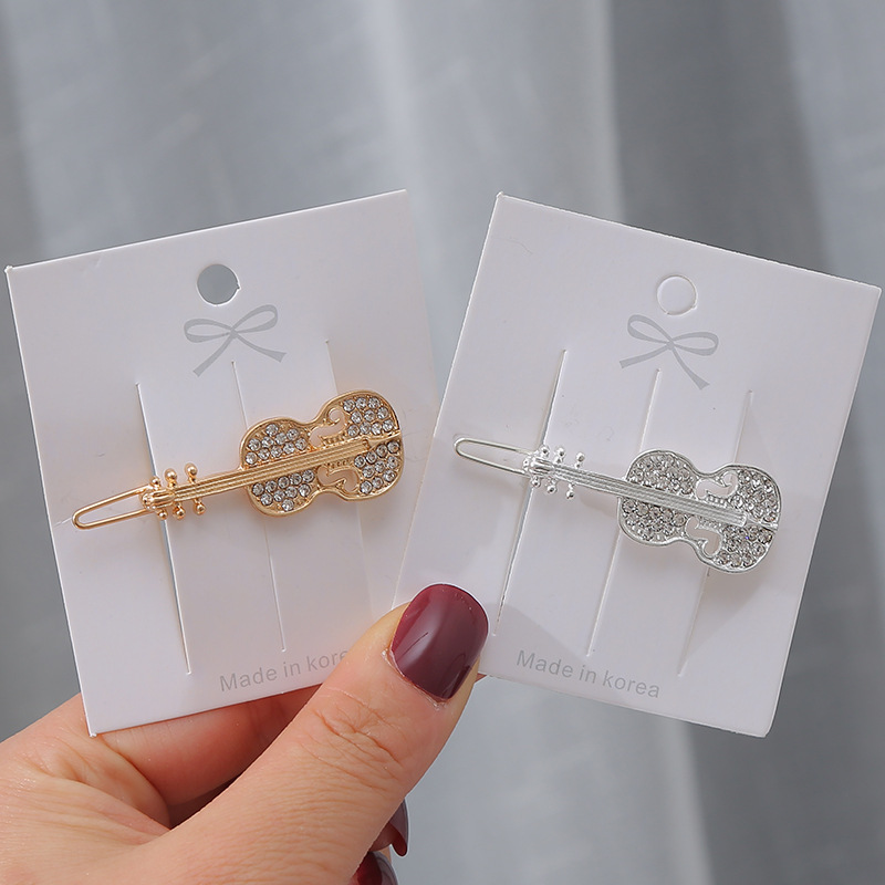 韩国时尚水钻金属小提琴发夹简约刘海碎发夹子少女气质一字夹边夹详情3