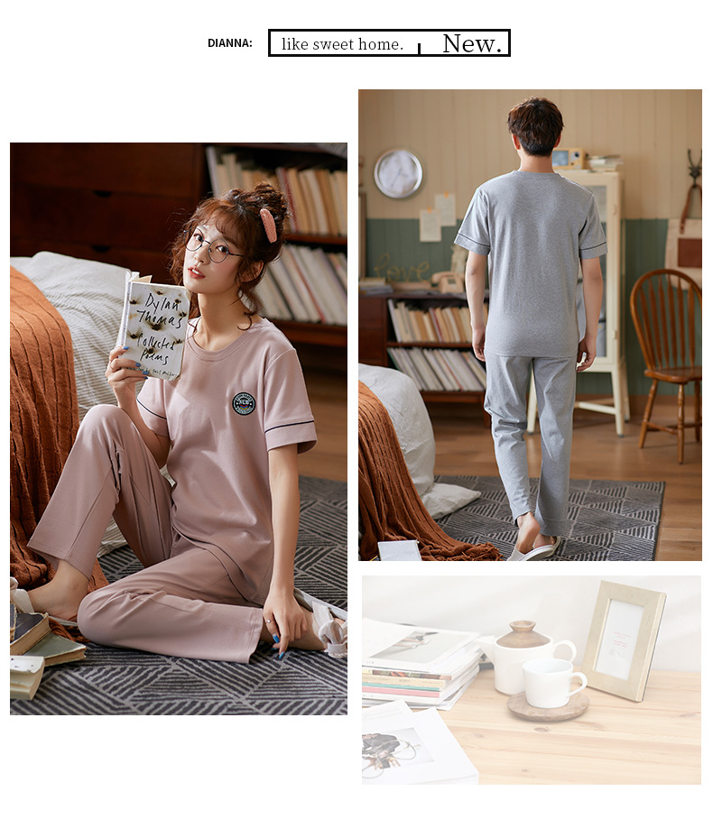 纯棉情侣睡衣夏季结婚新婚大码男士开衫长裤本命年红色家居服夏女详情56