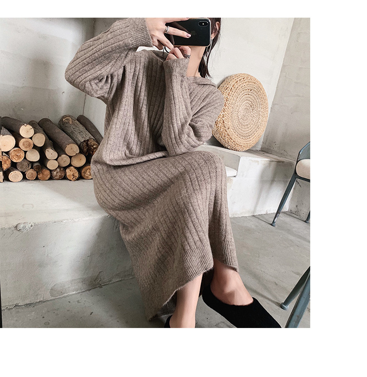 卫衣裙女秋冬连帽加厚长款毛衣裙过膝大衣内搭打底针织连衣裙宽松详情26