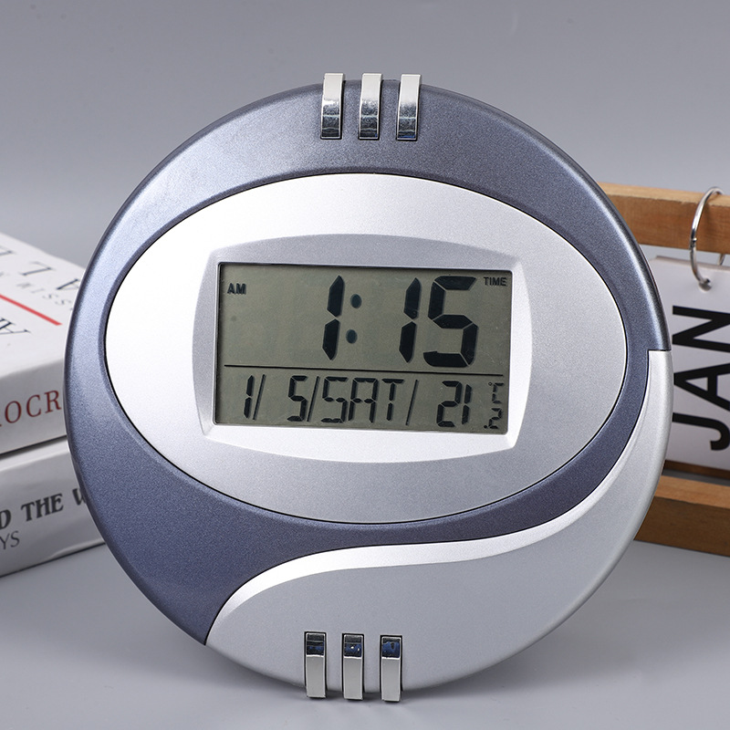 Modern creative silent wall clock for living room and bedroom, electronic clock with LCD display, gift clock pic 1