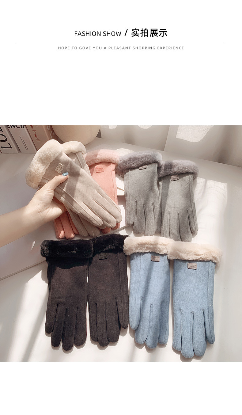 For women, winter gloves are thickened with fleece for warmth and touch screens. They are cotton gloves for driving, cycling and skiing. For women, autumn and winter gloves are made of faux cashmere pic 4