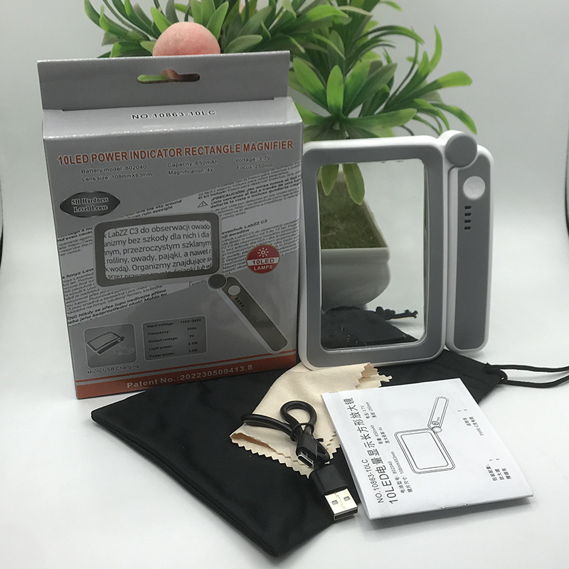 New model 10863-10LC folding 10LED lamp rectangular magnifying glass battery level display/touch switch/three levels pic 12