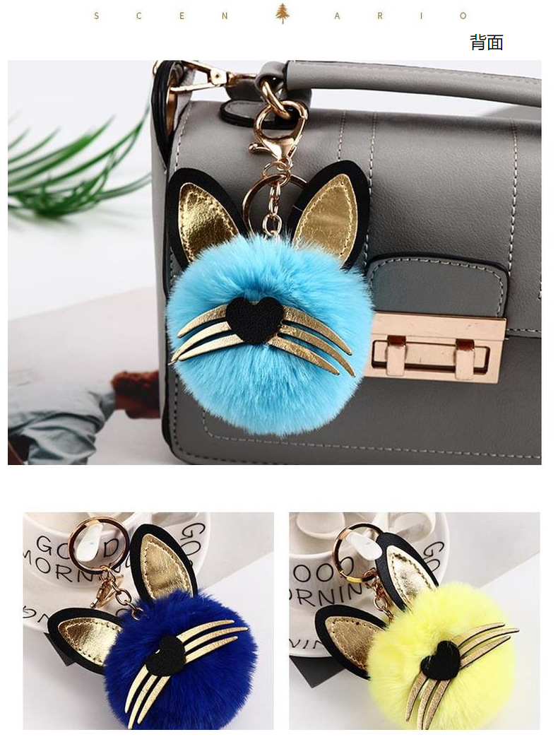 创意小猫咪造型毛球钥钥匙链挂件 时尚皮草包包汽车挂饰批发详情18