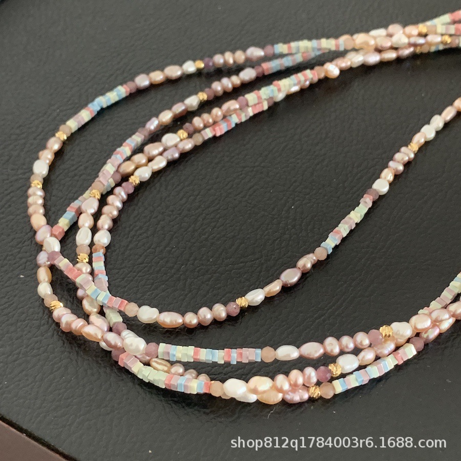 Dreamy pinkish-purple aurora silver pearl necklace, mini irregular Baroque-style light luxury necklace, niche pic 14